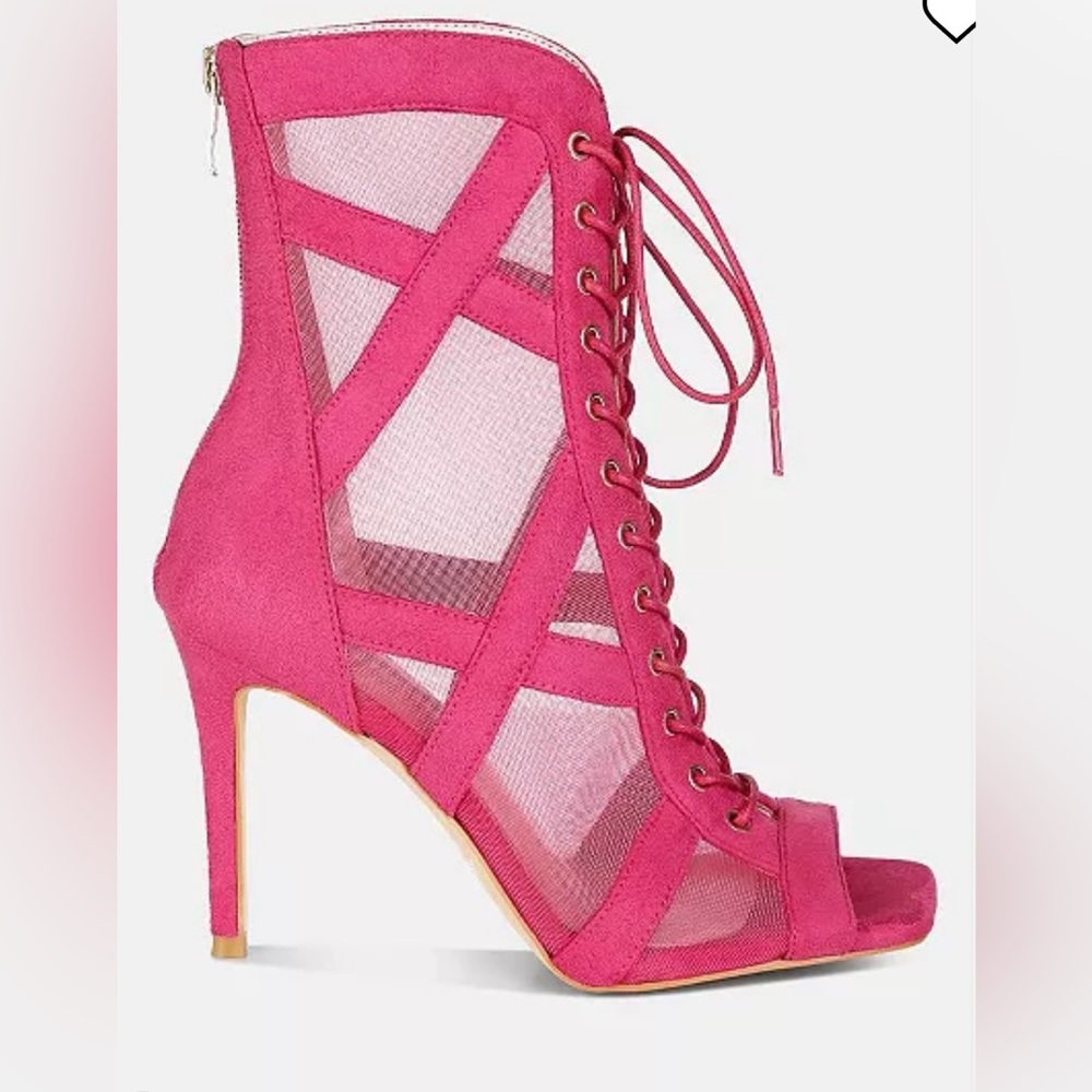 NEW - LONDON RAG Anarki Mesh Lace-Up Ankle Boots - Color : Fuchsia - Size 7